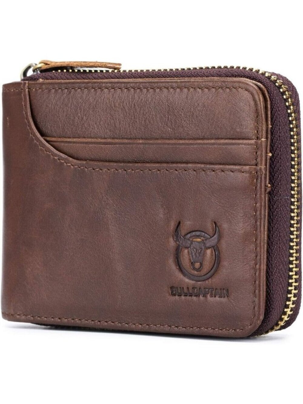 🆕Men Brown Leather RFID Blocking Zipper Bifold Wallet Multi Card Holder Vintage